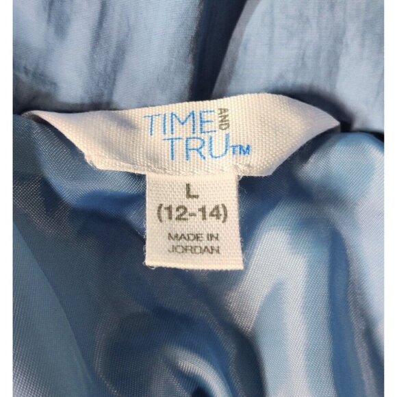 Time and Tru Mixed Media Snap Sherpa Hooded Jacket Women Juniors Blue L (12-14) - Picture 3 of 7